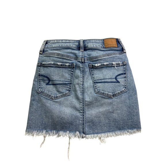 American Eagle Outfitters Hi-Rise Mini Denim Skirt Super Stretch Distressed 0 - Picture 2 of 5